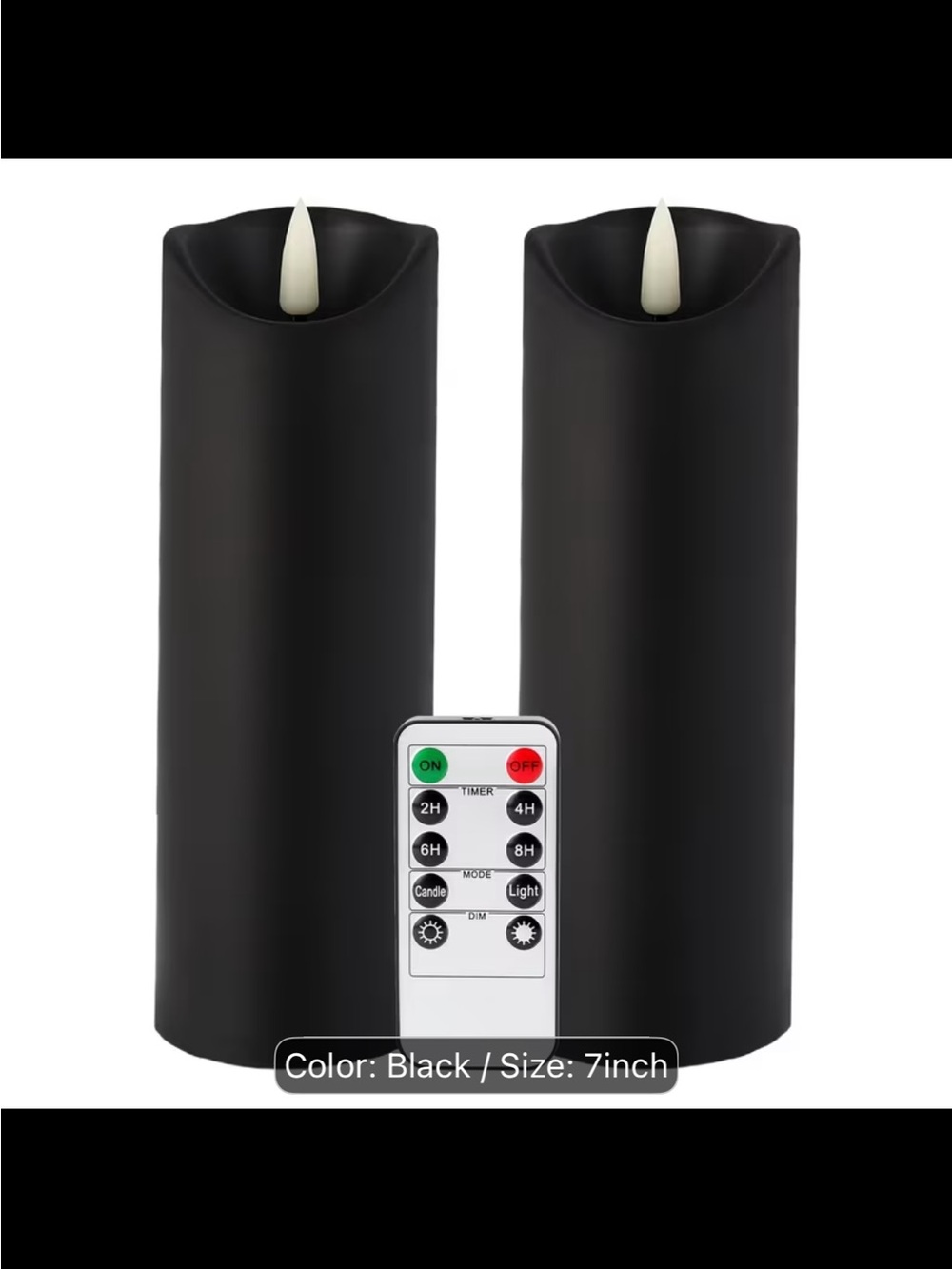 New Black LED Flameless Pillar Candles with Remote Set of 2, 7 inches